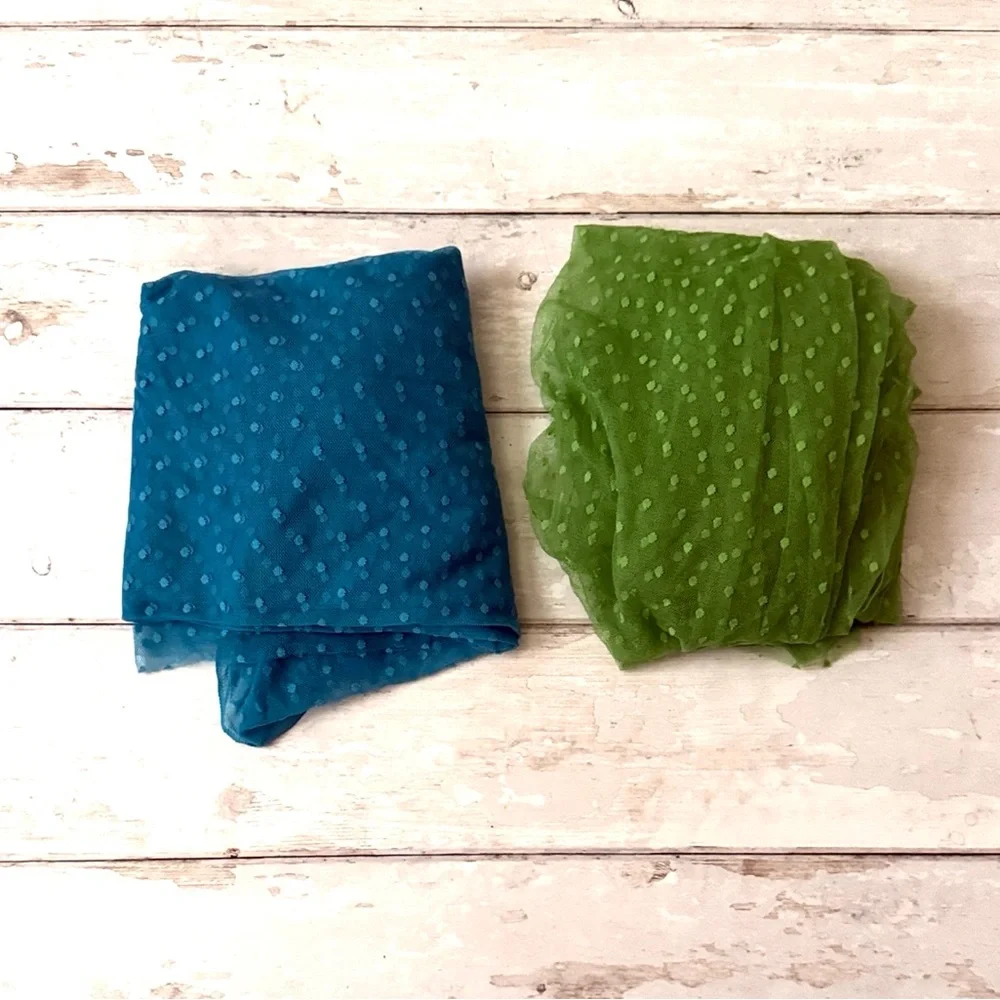 Sheer Fabric By the Yard Bundle Lot of 2 Blue Green Crafts Sewing Etc NEW